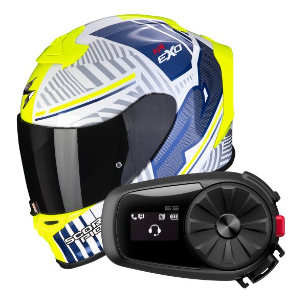 Integral Scorpion Exo R1 Evo Air Victory White Blue + Intercom Sena 5S