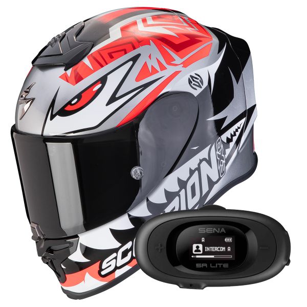 Integral Scorpion Exo R1 Evo Air Zaccone Silver Black Red + Kit bluetooth 5R Lite Solo