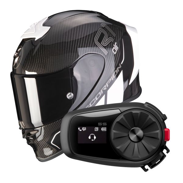 Integral Scorpion Exo R1 Evo Carbon Air Corpus II Black White + Intercom Sena 5S