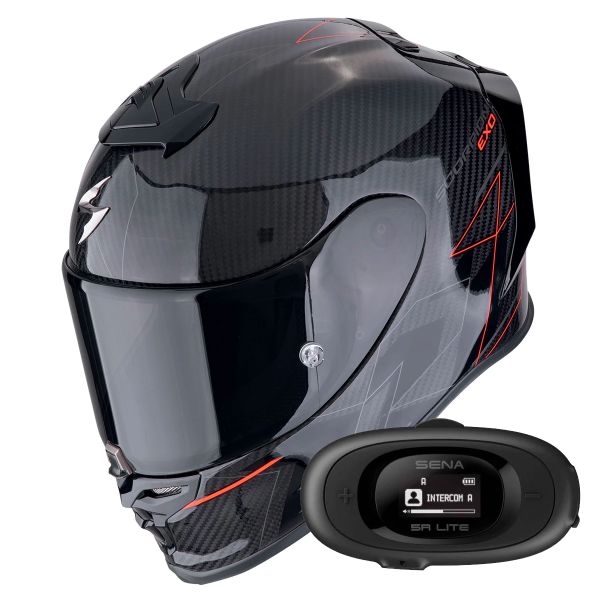 Integral Scorpion Exo R1 Evo Carbon Air Cynergy Black Red + Kit bluetooth 5R Lite Solo Integral Scorpion Exo R1 Evo Carbon Air Cynergy Black Red + Kit bluetooth 5R Lite Solo