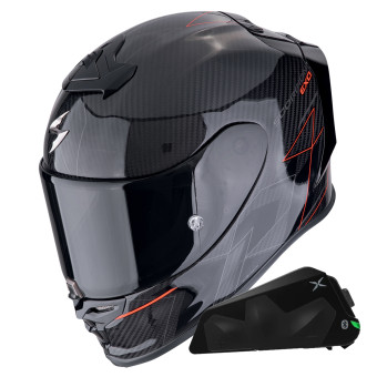 Integral Scorpion Exo R1 Evo Carbon Air Cynergy Black Red + Kit bluetooth Exo-Com Link-1C