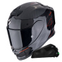 Casque Integral Scorpion Exo R1 Evo Carbon Air Cynergy Black Red + Kit bluetooth Exo-Com Link-1C
