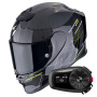 Casque Integral Scorpion Exo R1 Evo Carbon Air Cynergy Black Yellow Fluo + Kit Bluetooth 5S Solo