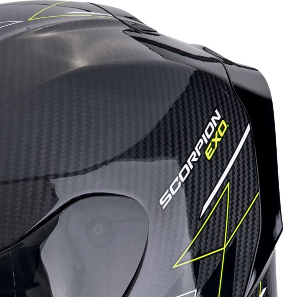 Scorpion Exo R1 Evo Carbon Air Cynergy Black Yellow Fluo + Kit Bluetooth 5S Solo