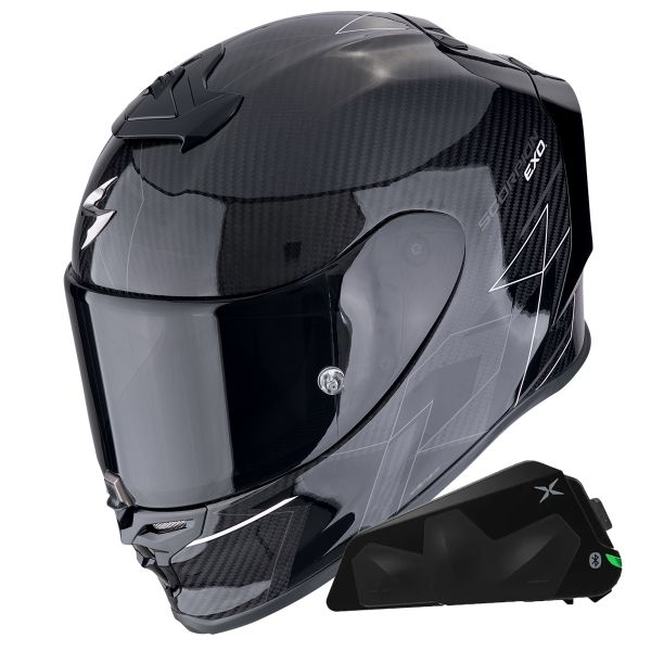 Integral Scorpion Exo R1 Evo Carbon Air Cynergy White + Kit bluetooth Exo-Com Link-1C