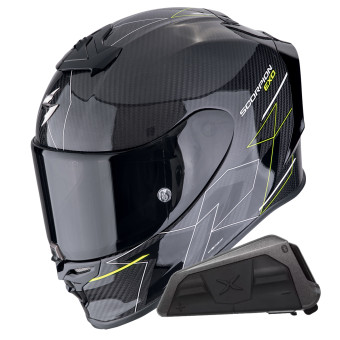 Integral Scorpion Exo R1 Evo Carbon Air Cynergy Yellow Fluo + Kit bluetooth Exo-Com Link-1