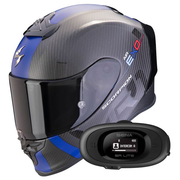 Integral Scorpion Exo R1 Evo Carbon Air MG Matt Black Blue + Kit bluetooth 5R Lite Solo