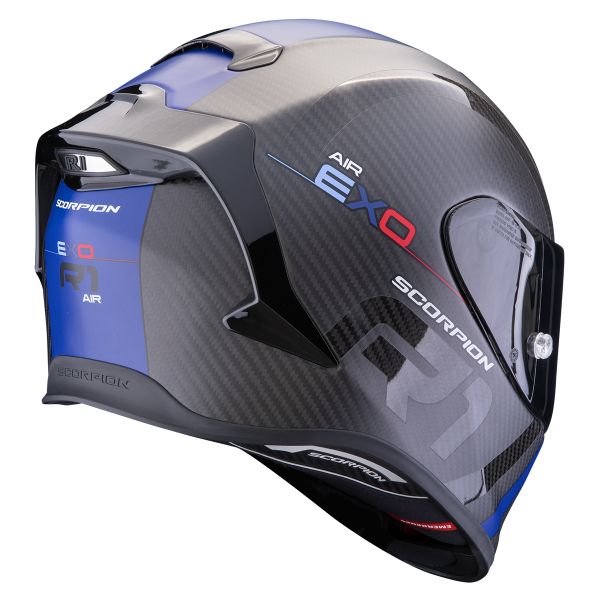 Scorpion Exo R1 Evo Carbon Air MG Matt Black Blue + Kit Bluetooth BT Mini