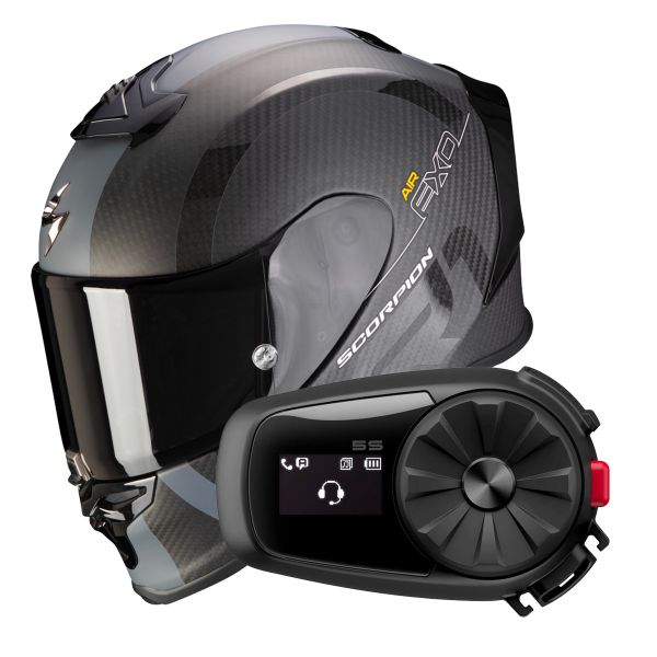 Integral Scorpion Exo R1 Evo Carbon Air MG Matt Black Dark Silver + Intercom Sena 5S