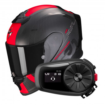 Integral Scorpion Exo R1 Evo Carbon Air MG Matt Black Red + Intercom Sena 5S