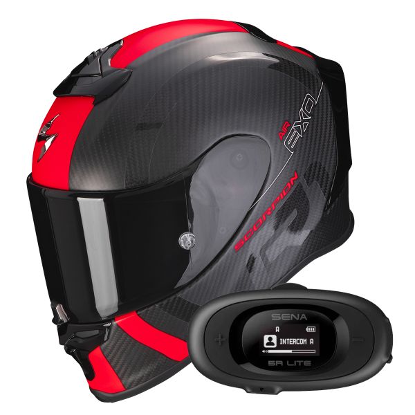 Integral Scorpion Exo R1 Evo Carbon Air MG Matt Black Red + Kit bluetooth 5R Lite
