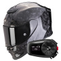 Casque Integral Scorpion Exo R1 Evo Carbon Air Onyx Black + Kit Bluetooth 5S Solo