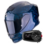 Casque Integral Scorpion Exo R1 Evo Carbon Air Onyx Blue + Kit Bluetooth 5S Solo