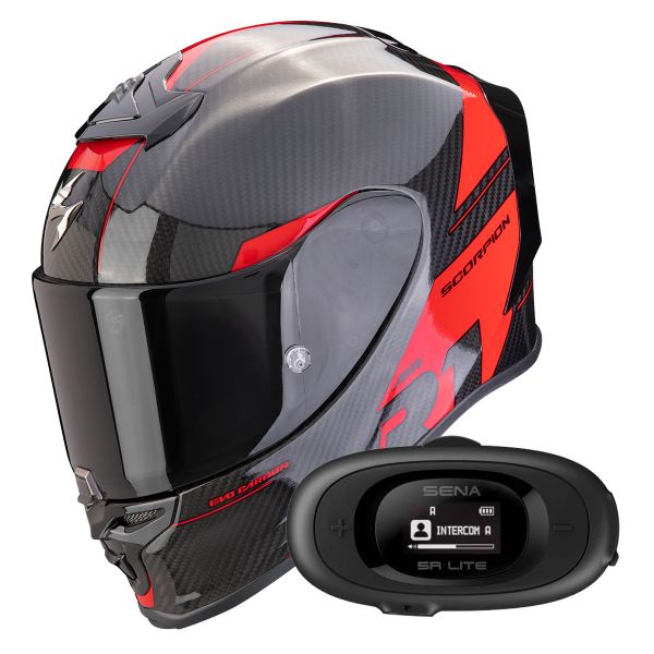 Integral Scorpion Exo R1 Evo Carbon Air Rally Black Red + Kit bluetooth 5R Lite Solo