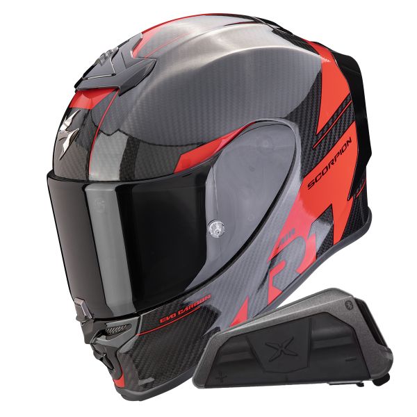 Integral Scorpion Exo R1 Evo Carbon Air Rally Black Red + Kit bluetooth Exo-Com Link-1