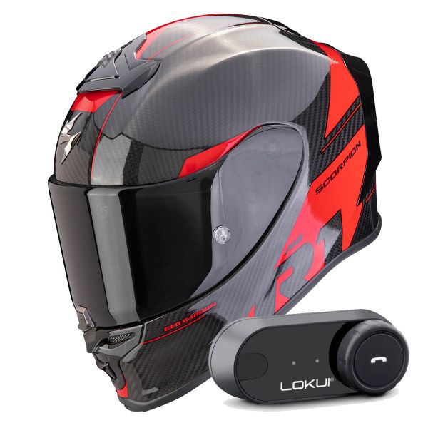 Integral Scorpion Exo R1 Evo Carbon Air Rally Black Red + Kit Bluetooth Lokui K30