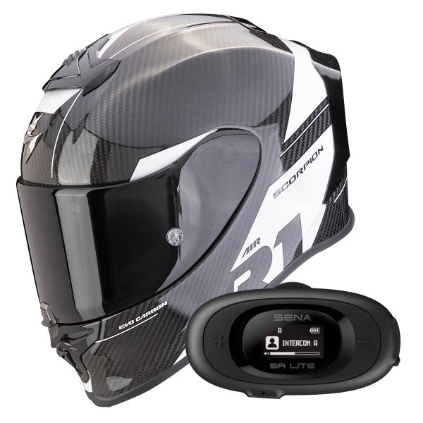 Integral Scorpion Exo R1 Evo Carbon Air Rally Black White + Kit bluetooth 5R Lite Solo