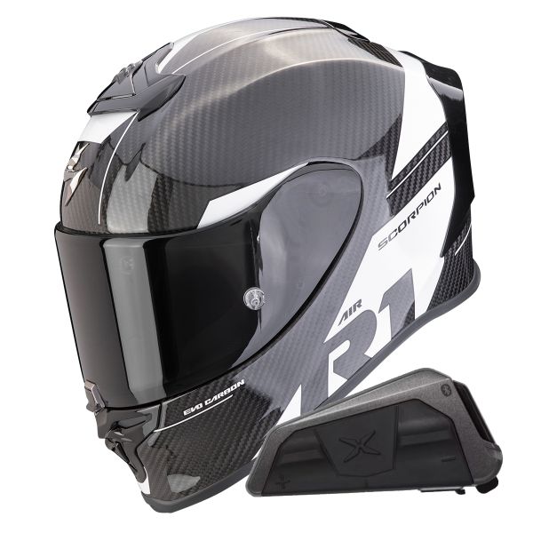 Integral Scorpion Exo R1 Evo Carbon Air Rally Black White + Kit bluetooth Exo-Com Link-1