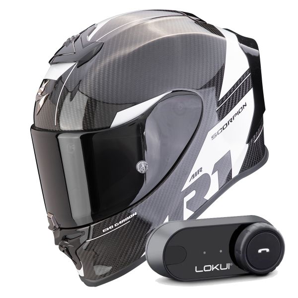 Integral Scorpion Exo R1 Evo Carbon Air Rally Black White + Kit Bluetooth Lokui K30