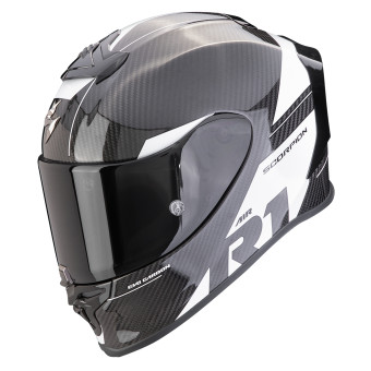 Scorpion Exo R1 Evo Carbon Air Rally Black White + Kit bluetooth Exo-Com Link-1