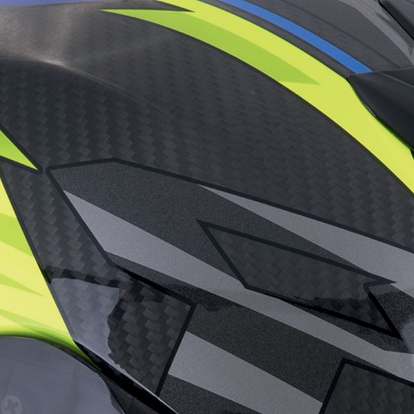 Scorpion Exo R1 Evo Carbon Air Runner Blue Yellow + Kit bluetooth Exo-Com Link-1C