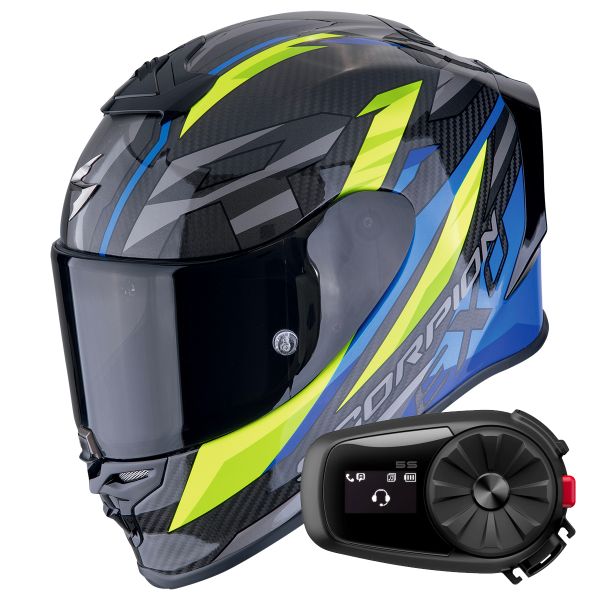 Integral Scorpion Exo R1 Evo Carbon Air Runner Black Blue Yellow + Kit Bluetooth 5S Solo Integral Scorpion Exo R1 Evo Carbon Air Runner Black Blue Yellow + Kit Bluetooth 5S Solo
