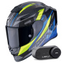 Casque Integral Scorpion Exo R1 Evo Carbon Air Runner Black Blue Yellow + Kit Bluetooth Lokui K30