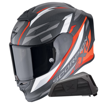 Integral Scorpion Exo R1 Evo Carbon Air Runner Black Red + Kit bluetooth Exo-Com Link-1