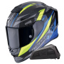 Casque Integral Scorpion Exo R1 Evo Carbon Air Runner Blue Yellow + Kit bluetooth Exo-Com Link-1