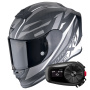 Casque Integral Scorpion Exo R1 Evo Carbon Air Runner Matt Black White + Kit Bluetooth 5S Solo