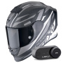 Casque Integral Scorpion Exo R1 Evo Carbon Air Runner Matt Black White + Kit Bluetooth Lokui K30