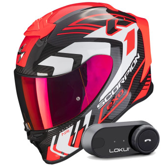 Integral Scorpion Exo R1 Evo Carbon Air Supra Black Red + Kit Bluetooth Lokui K30