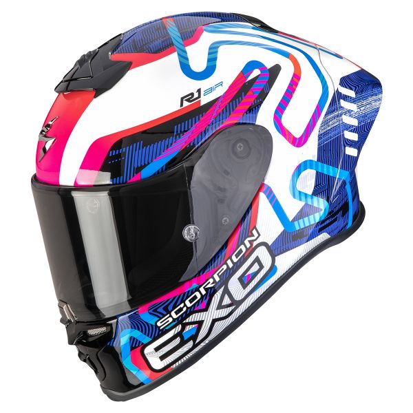 Integral Scorpion Exo R1 Evo II Air Cornering White Blue Pink Integral Scorpion Exo R1 Evo II Air Cornering White Blue Pink