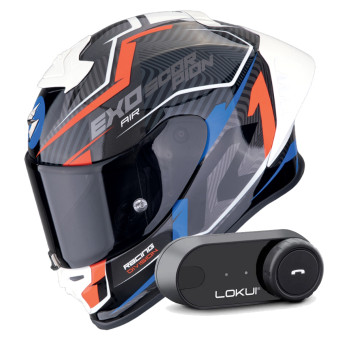 Integral Scorpion Exo R1 Evo II Air Coup Black Red Blue + Kit Bluetooth Lokui K30