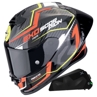 Casque Integral Scorpion Exo R1 Evo II Air Coup Black Red Fluo + Kit bluetooth Exo-Com Link-1C Casque Integral Scorpion Exo R1 Evo II Air Coup Black Red Fluo + Kit bluetooth Exo-Com Link-1C