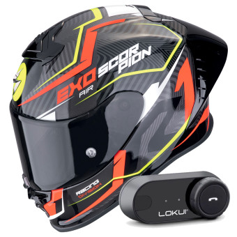 Integral Scorpion Exo R1 Evo II Air Coup Black Red Yellow Fluo + Kit Bluetooth Lokui K30