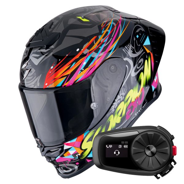 Integral Scorpion Exo R1 Evo II Air Savage Black Blue Pink + Kit Bluetooth 5S Solo Integral Scorpion Exo R1 Evo II Air Savage Black Blue Pink + Kit Bluetooth 5S Solo