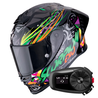 Integral Scorpion Exo R1 Evo II Air Savage Black Green Orange + Kit Bluetooth 5S Solo