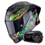 Casque Integral Scorpion Exo R1 Evo II Air Savage Black Green Orange + Kit Bluetooth 5S Solo