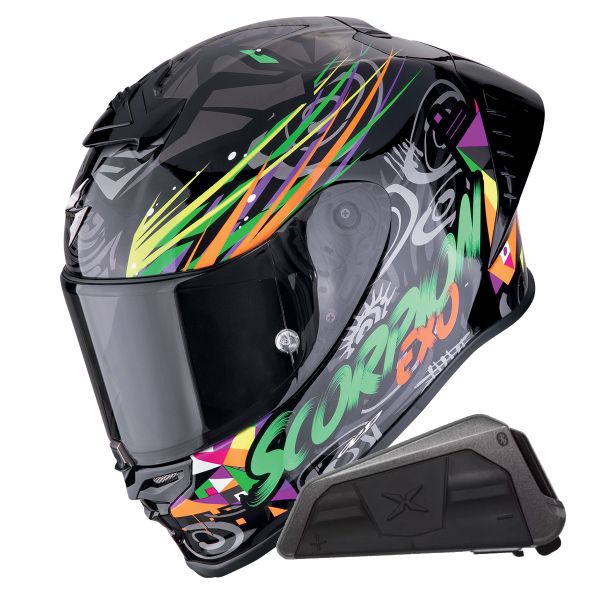 Integral Scorpion Exo R1 Evo II Air Savage Green Orange + Kit bluetooth Exo-Com Link-1