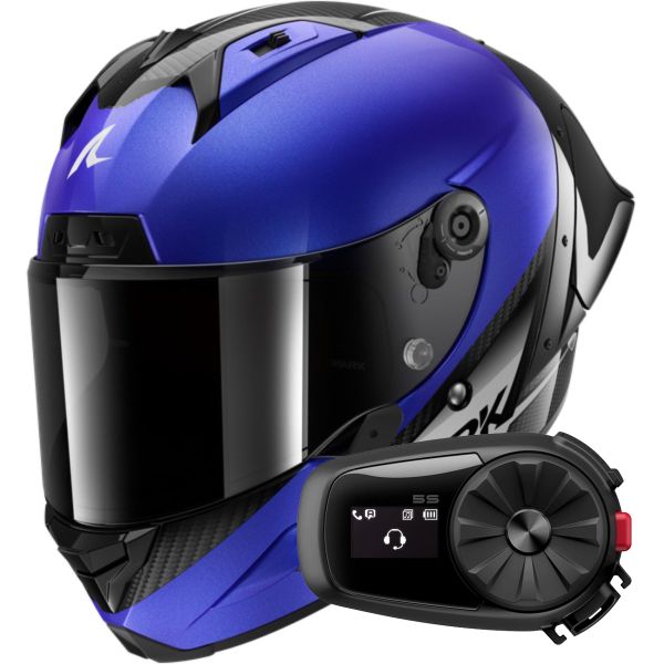 Integral Shark Aeron GP Blank SP Carbon Blue Anthracite + Kit Bluetooth 5S Solo