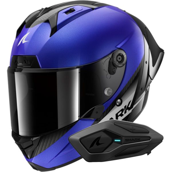 Integral Shark Aeron GP Blank SP Carbon Blue Anthracite + Kit Bluetooth Sena for Shark