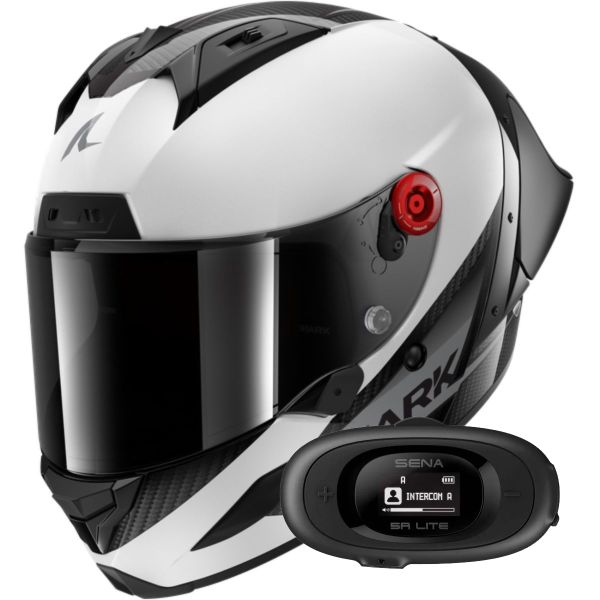 Integral Shark Aeron GP Blank SP Carbon White Anthracite + Kit bluetooth 5R Lite Solo