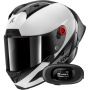 Casque Integral Shark Aeron GP Blank SP Carbon White Anthracite + Kit bluetooth 5R Lite Solo