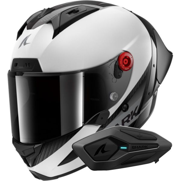 Integral Shark Aeron GP Blank SP Carbon White Anthracite + Kit Bluetooth Sena for Shark