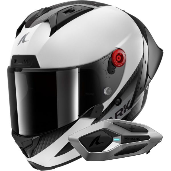 Integral Shark Aeron GP Blank SP Carbon White Anthracite + Kit Bluetooth Sena Mesh