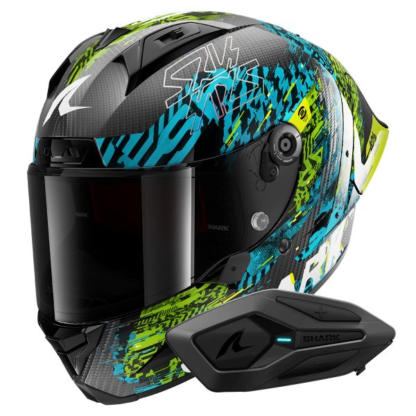 Integral Shark Aeron GP FIM 2 Racing Speed-Vib DBG + Kit Bluetooth Sena for Shark Solo