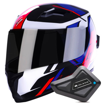 Integral Stormer Wise Runner Blue Red White Pearly + Kit Bluetooth BT Mini
