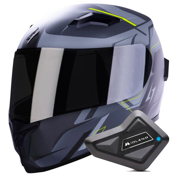 Integral Stormer Wise Runner Grey Neon Yellow Matt + Kit Bluetooth BT Mini