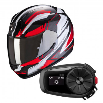 Integral Scorpion Exo 390 Boost Black White Red + Kit Bluetooth Sena 5S Solo